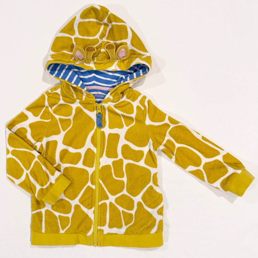 Mini Boden Giraffe Toweling Hoodie Girls 3-4 Y Boys Swim Cover Up Full Zip